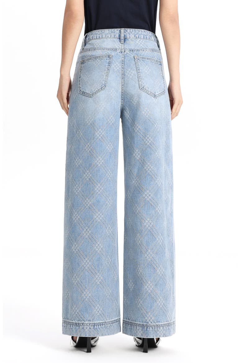 Embellished Textured Plaid High Waist Wide Leg Jeans, Alternate, color, LIGHTSTREAM
