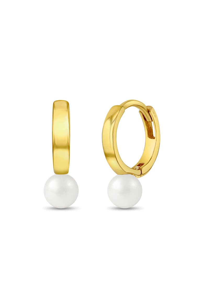 14k Gold Tiny Pearl Hoops, Main, color, White