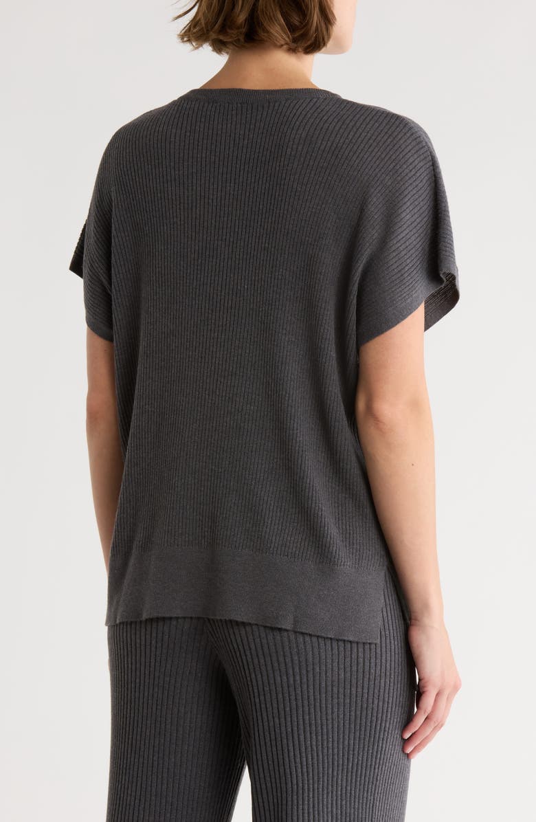 Splendid Ribbed Short Sleeve Sweater, Alternate, color, Lead Grey