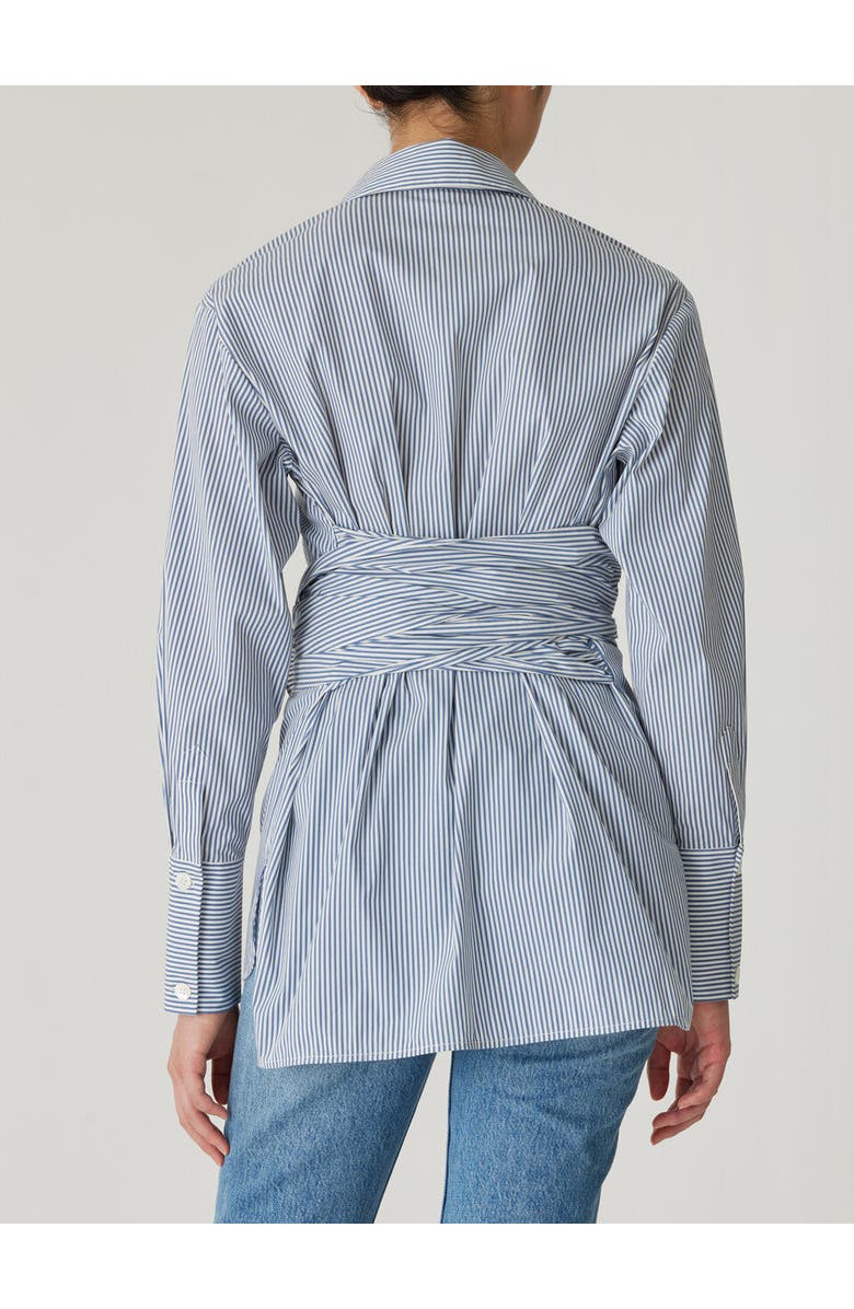 Rebecca Taylor Stripe Poplin Wrap Blouse, Alternate, color, Blue Stripe