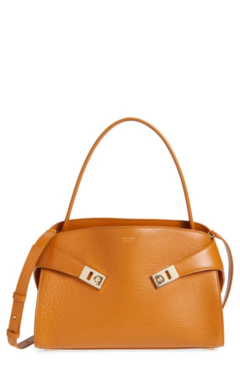 Small Hug Grained Leather Top Handle Bag