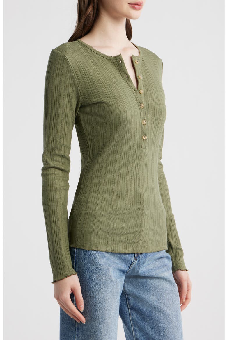 Paradise Pointelle Stitch Organic Cotton Blend Henley, Alternate, color, ISLAND OLIVE
