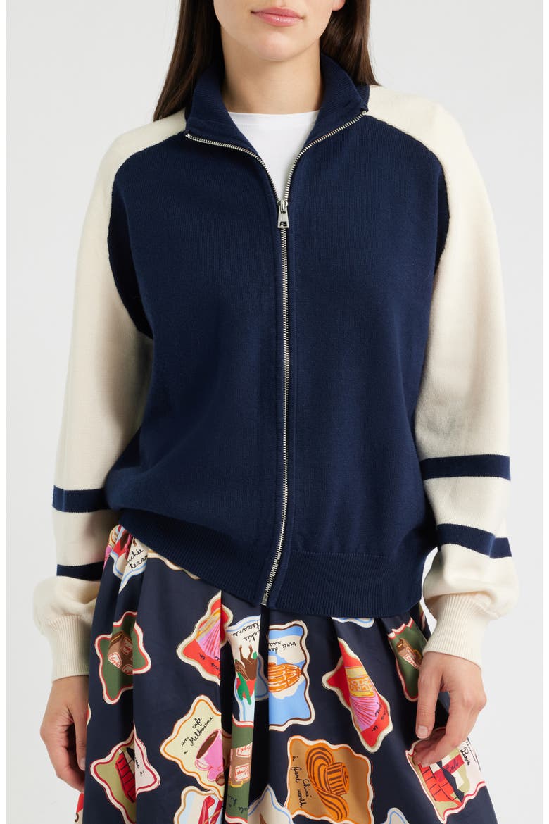 Timbre Colorblock Zip Cardigan, Alternate, color, BLEU MARINE