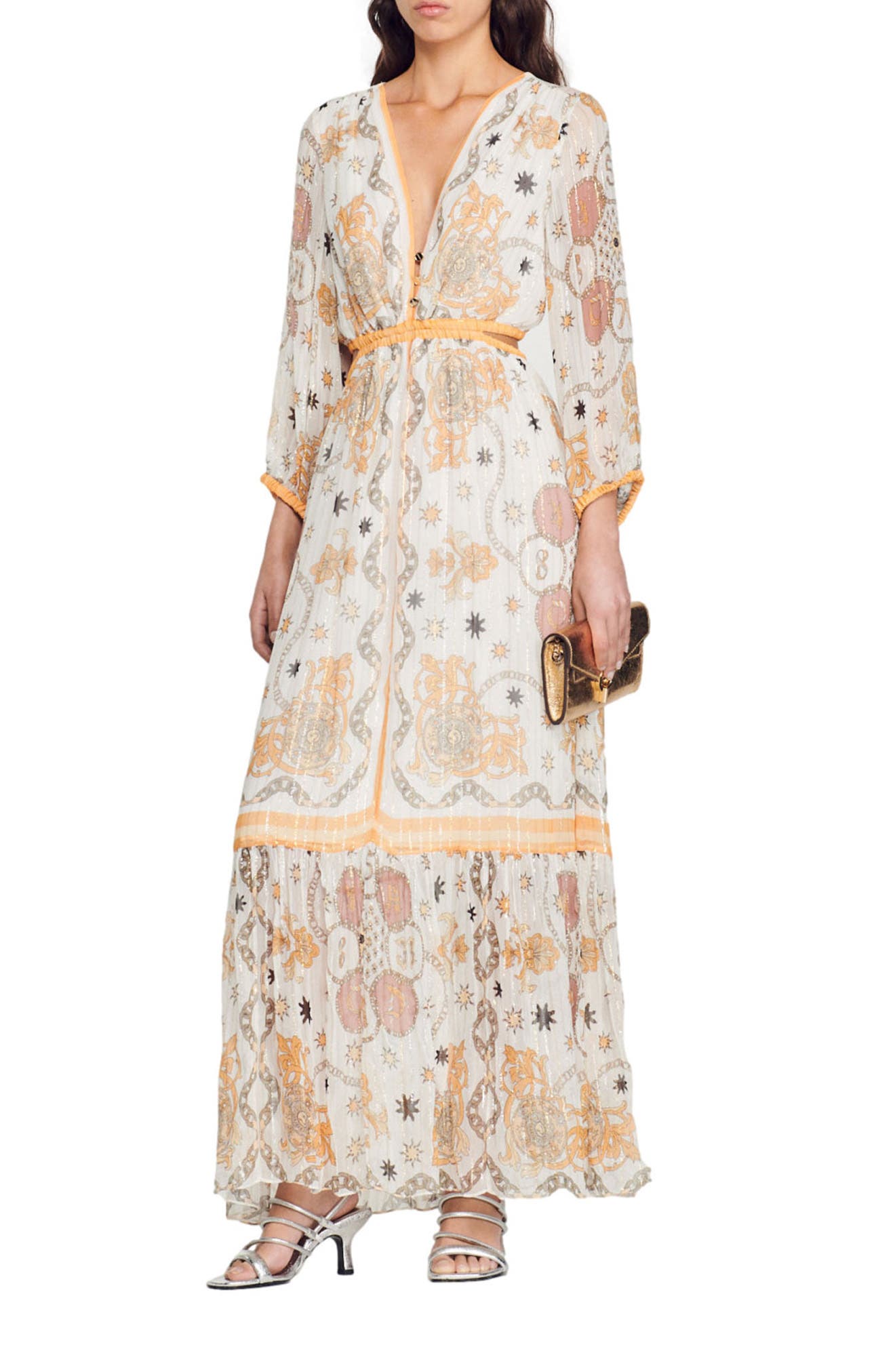 SANDRO Valldemossa Three-Quarter Sleeve Maxi Dress