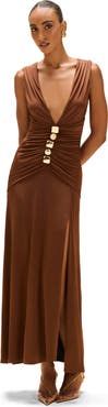 PatBO Moonlit Jersey Plunge Gown