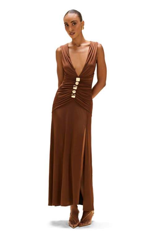 Patbo Moonlit Jersey Plunge Gown In Brown