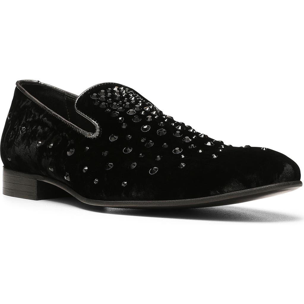 Donald Pliner Velvet Rhinestone Venetian Slipper In Black