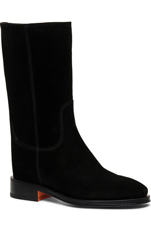 Santoni Fleeces Suede Tall Ranch Boots In Black