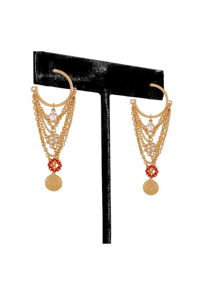 Charm Chain Drop Hoop Earrings, Alternate, color, GOLD TONE