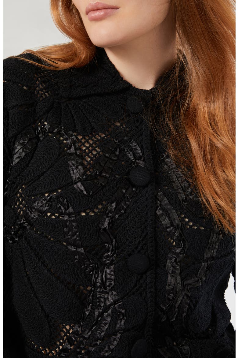 Embroidered Mesh Cotton Blend Cardigan, Alternate, color, BLACK