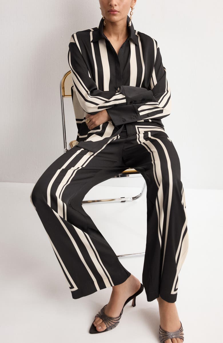 MANGO Satin Wide Leg Pants, Alternate, color, Black