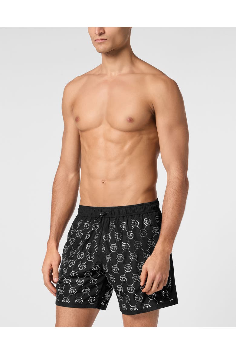 Beachwear Short Trousers Crystal Men, Main, color, black/silver