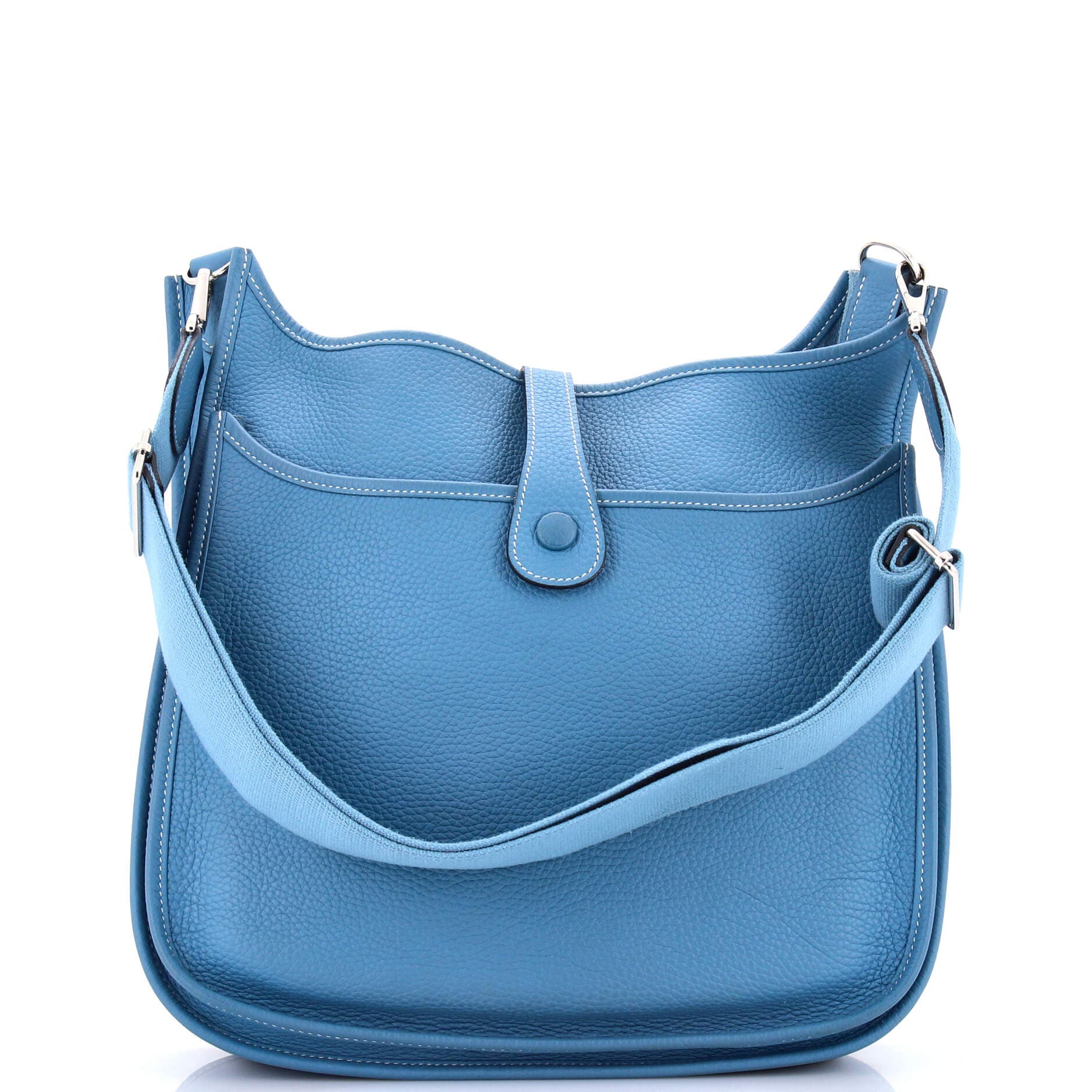Pre-Owned Hermes Evelyne Bag Gen III Clemence GM, Alternate, color, Bleu Jean