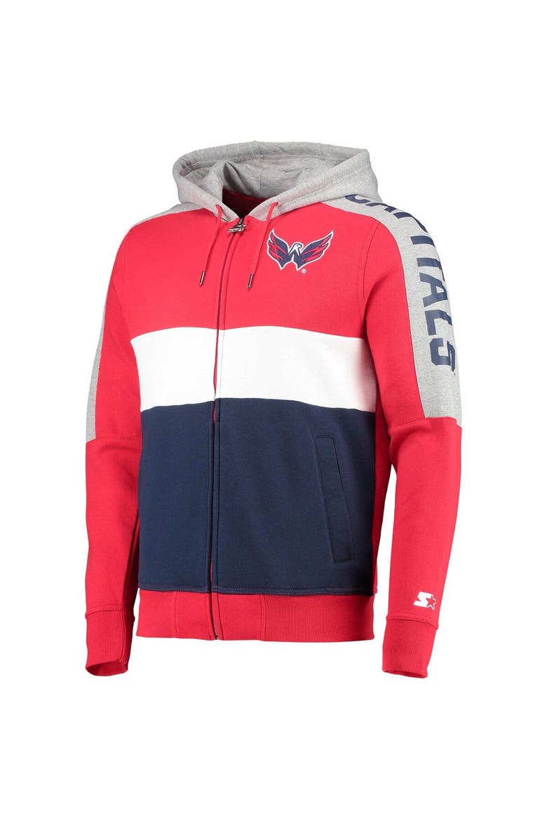 Men's Starter Red/Navy Washington Capitals Playoffs Color Block Full-Zip Hoodie, Alternate, color, Red