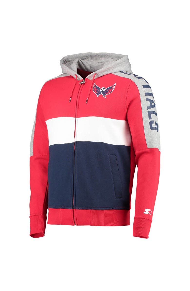 STARTER Men's Starter Red/Navy Washington Capitals Playoffs Color Block Full-Zip Hoodie, Alternate, color, Red