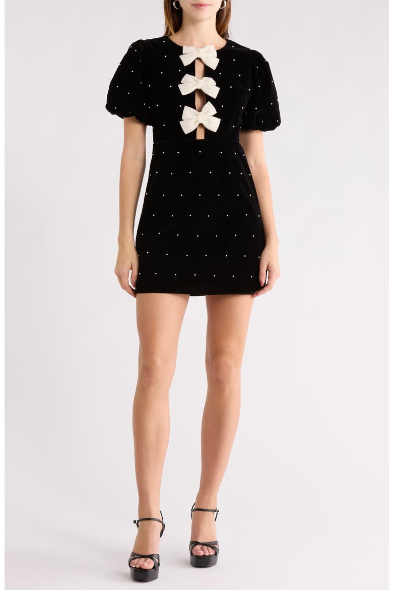 Puff Sleeve Bow Minidress, Main, color, BLACK
