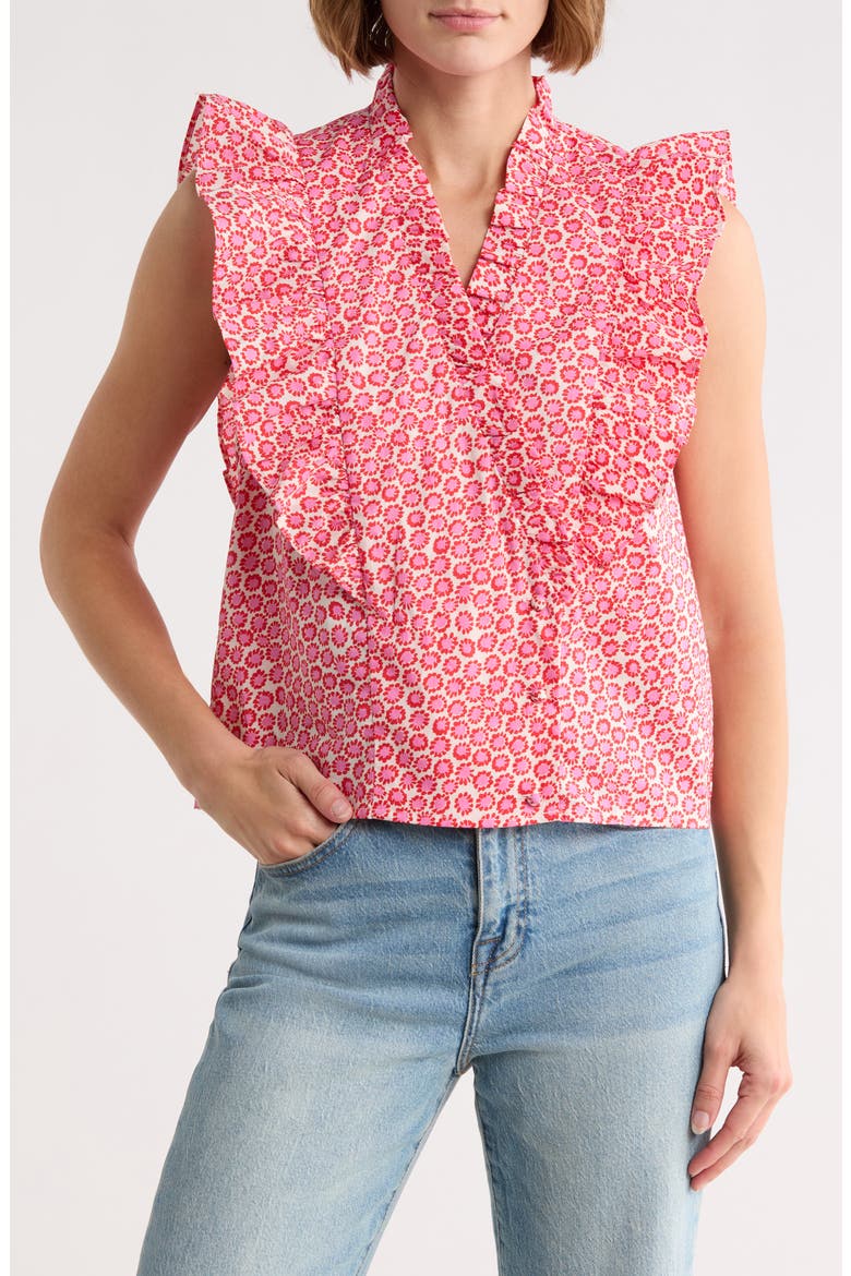 Taya Ruffle Cap Sleeve Cotton Top, Main, color, CREME