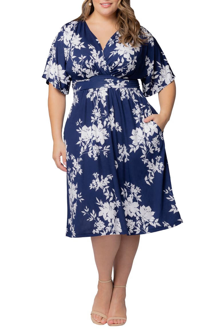 Gia Floral Midi Dress, Main, color, NAVY FLORAL PRINT