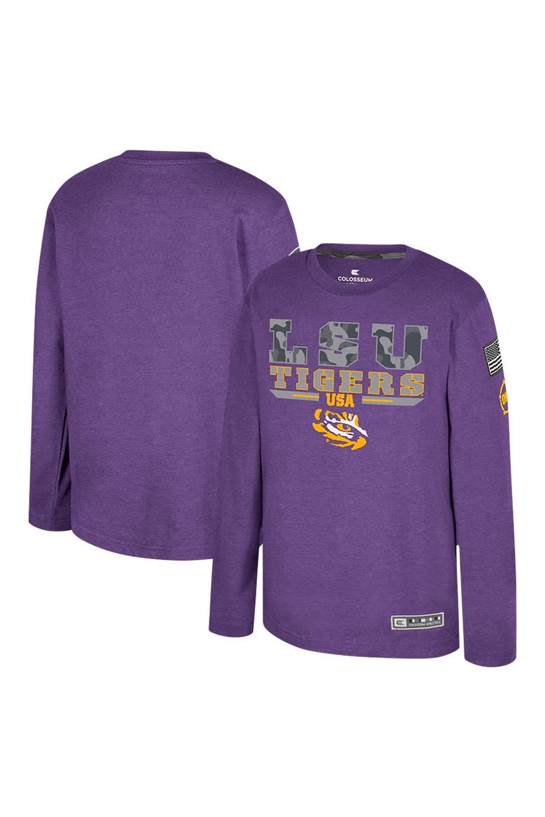 Youth Colosseum Heather Purple LSU Tigers OHT Military Appreciation Oorah Long Sleeve T-Shirt, Main, color, Heather Purple