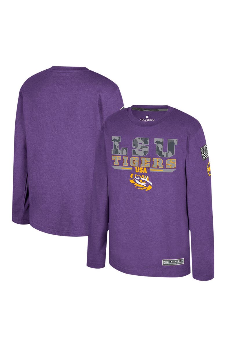 COLOSSEUM Youth Colosseum Heather Purple LSU Tigers OHT Military Appreciation Oorah Long Sleeve T-Shirt, Main, color, Heather Purple