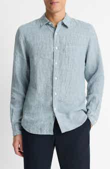 Vince Houndstooth Classic Fit Linen Button-Up Shirt