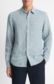 Vince Houndstooth Classic Fit Linen Button-Up Shirt