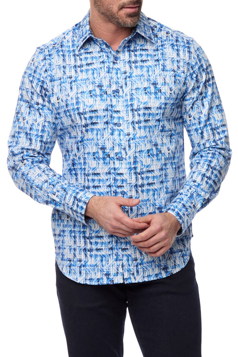 Erasmus Rope Jacquard Cotton Button-Up Shirt, Main, color, BLUE