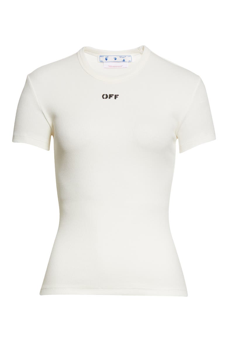Logo Stamp Rib Stretch Organic Cotton T-Shirt, Alternate, color, WHITE BLACK