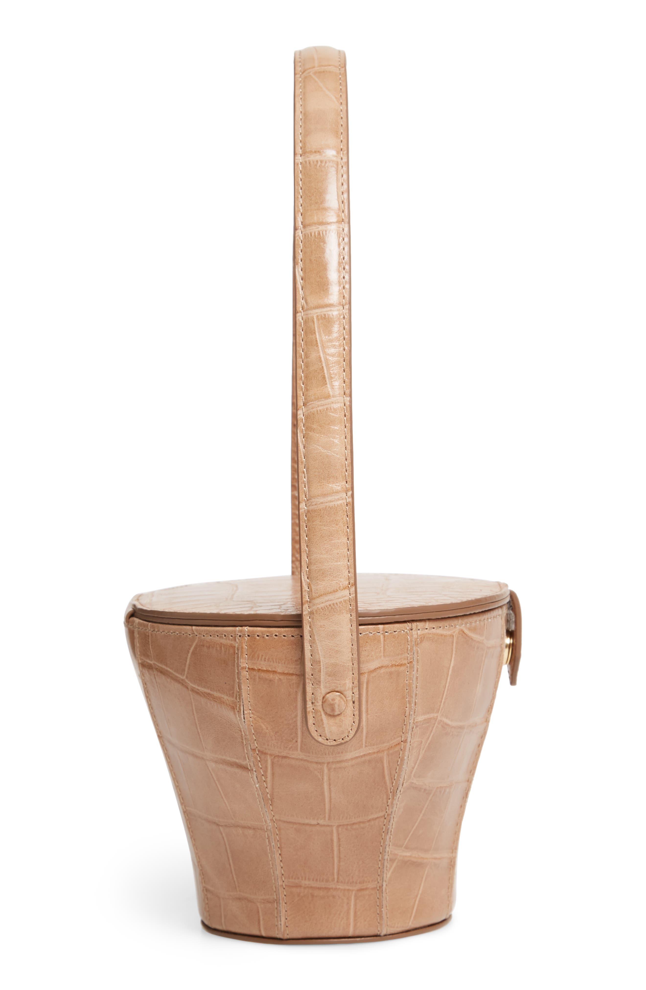 STAUD Alice Croc Embossed Leather Bucket Bag, Alternate, color, 