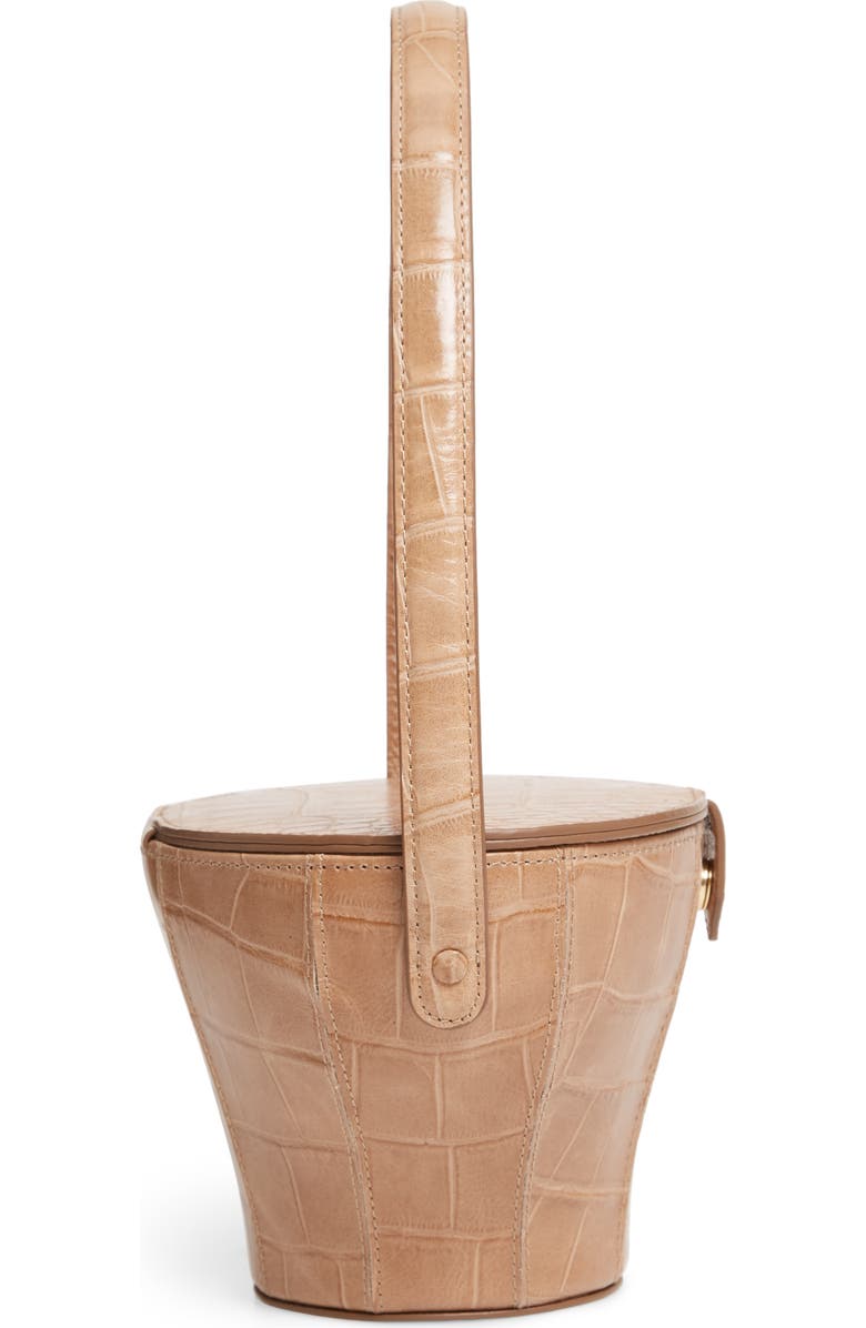 STAUD Alice Croc Embossed Leather Bucket Bag, Alternate, color,