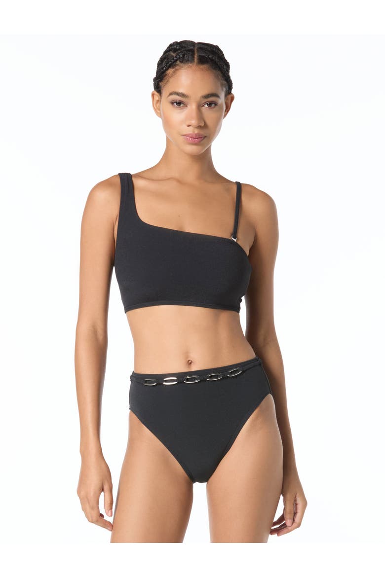 Oval Link Crepe Solids One Shoulder Swim Top, Alternate, color, Black