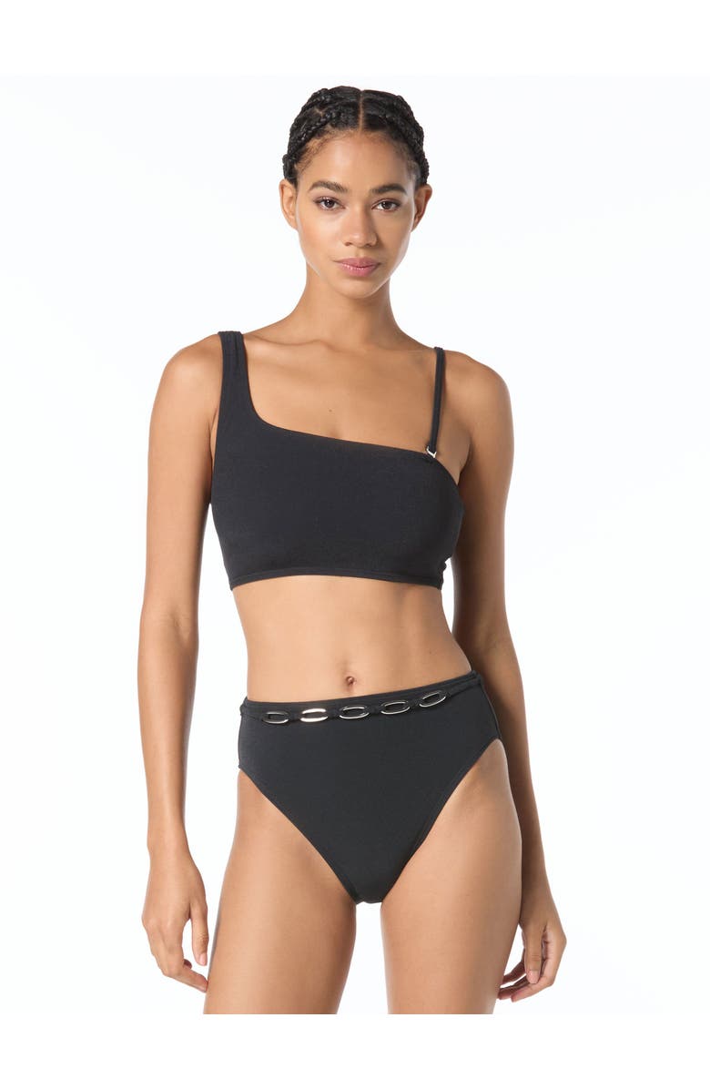 MICHAEL Michael Kors Oval Link Crepe Solids One Shoulder Swim Top, Alternate, color, Black
