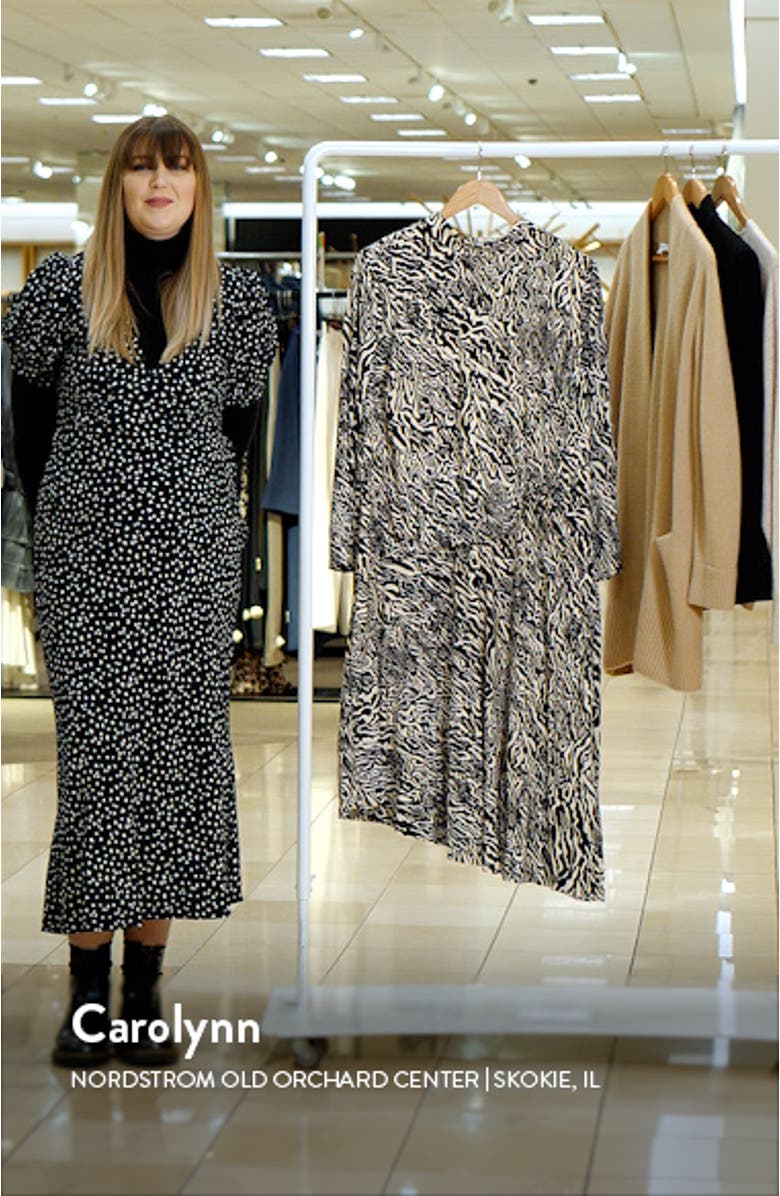 Abstract Print Long Sleeve Asymmetric Hem Dress, sales video thumbnail