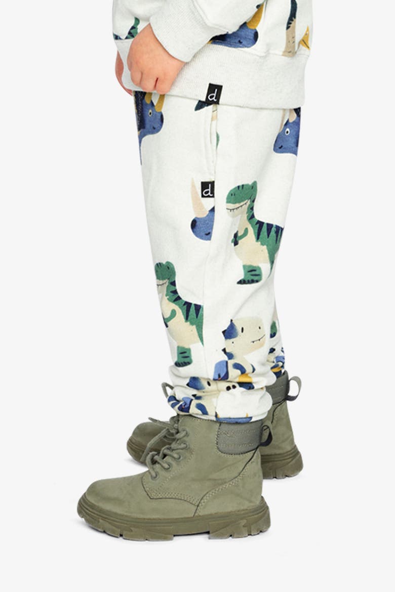 Dinosaur Fleece Drawstring Waist Ribbed Cuff Sweatpants, Alternate, color, Beige Dinosaur Print