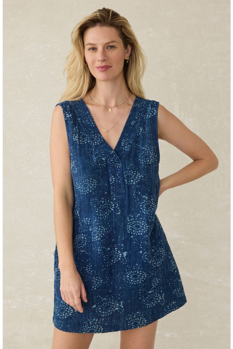 Azure Sleeveless Organic Cotton Minidress, Alternate, color, INDIGO ISLE PRINT