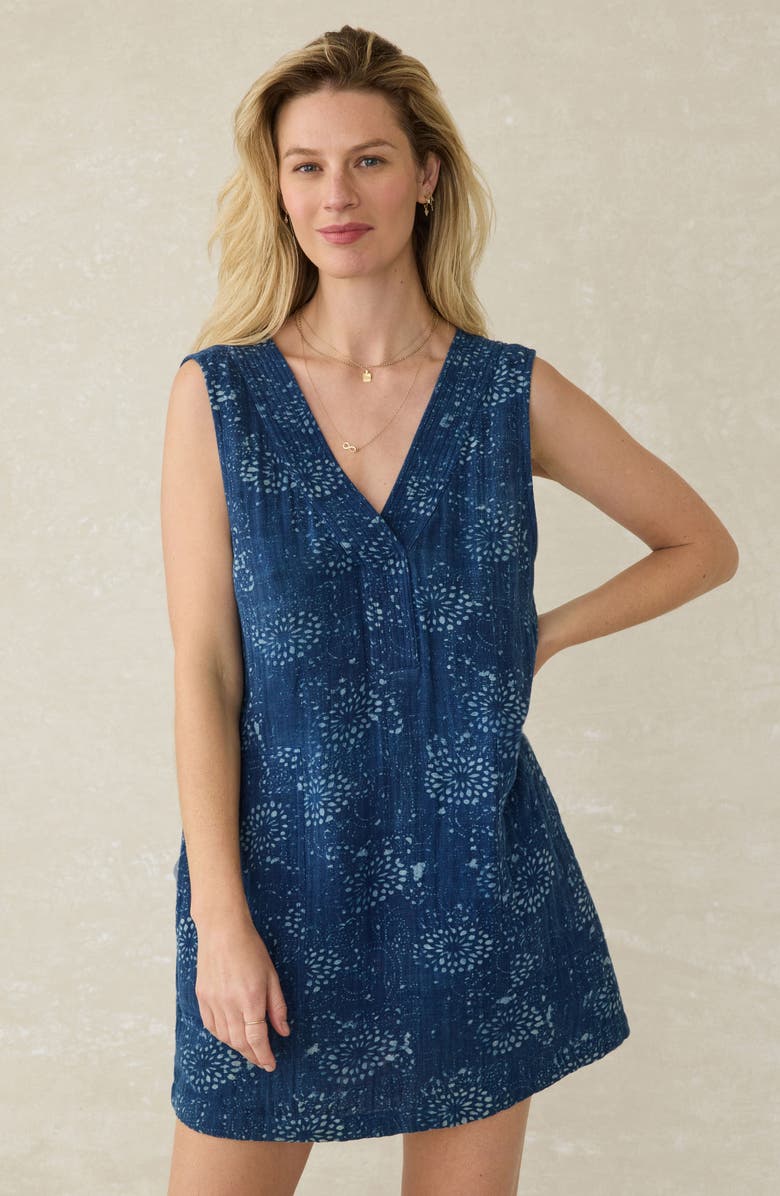 Faherty Azure Sleeveless Organic Cotton Minidress, Alternate, color, Indigo Isle Print