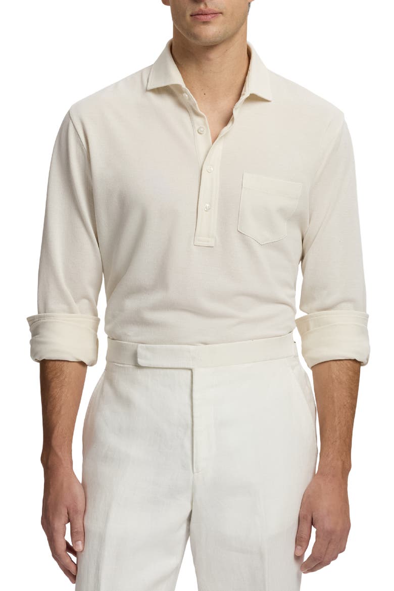 Garment Wash Long Sleeve Cotton Polo, Main, color, CREAM