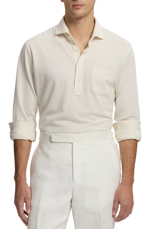 Garment Wash Long Sleeve Cotton Polo