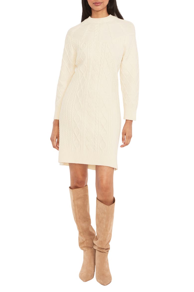 Long Sleeve Cable Knit Sweater Dress, Main, color, CREAM