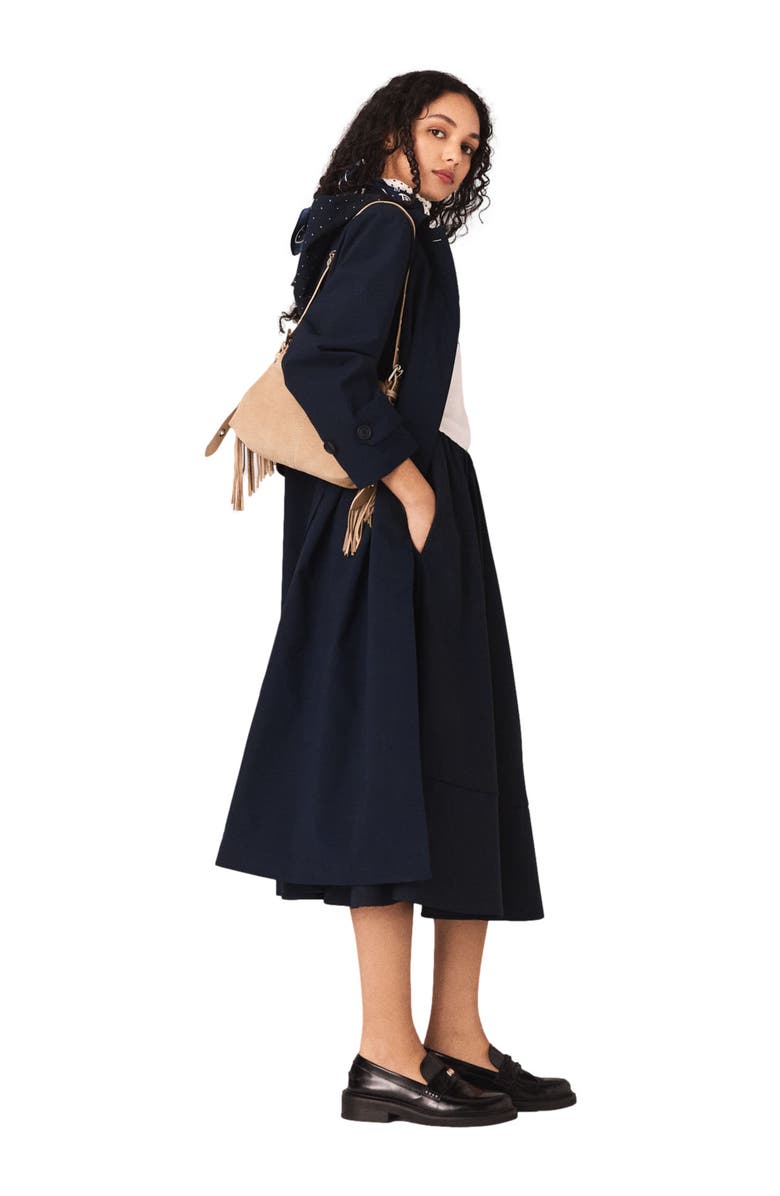 maje Removable rhinestone-hood trench, Alternate, color, Navy