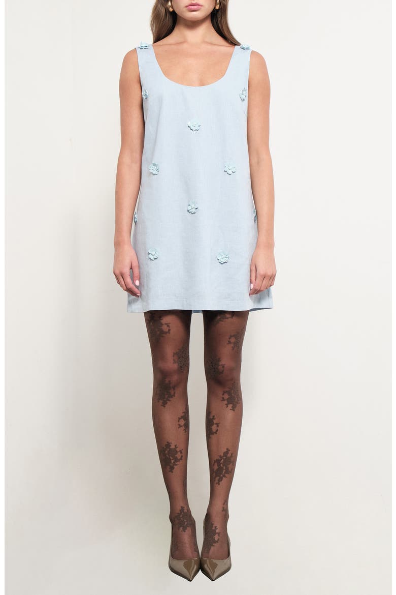 Crosby Floral Appliqué Shift Minidress, Main, color, ICE BLUE