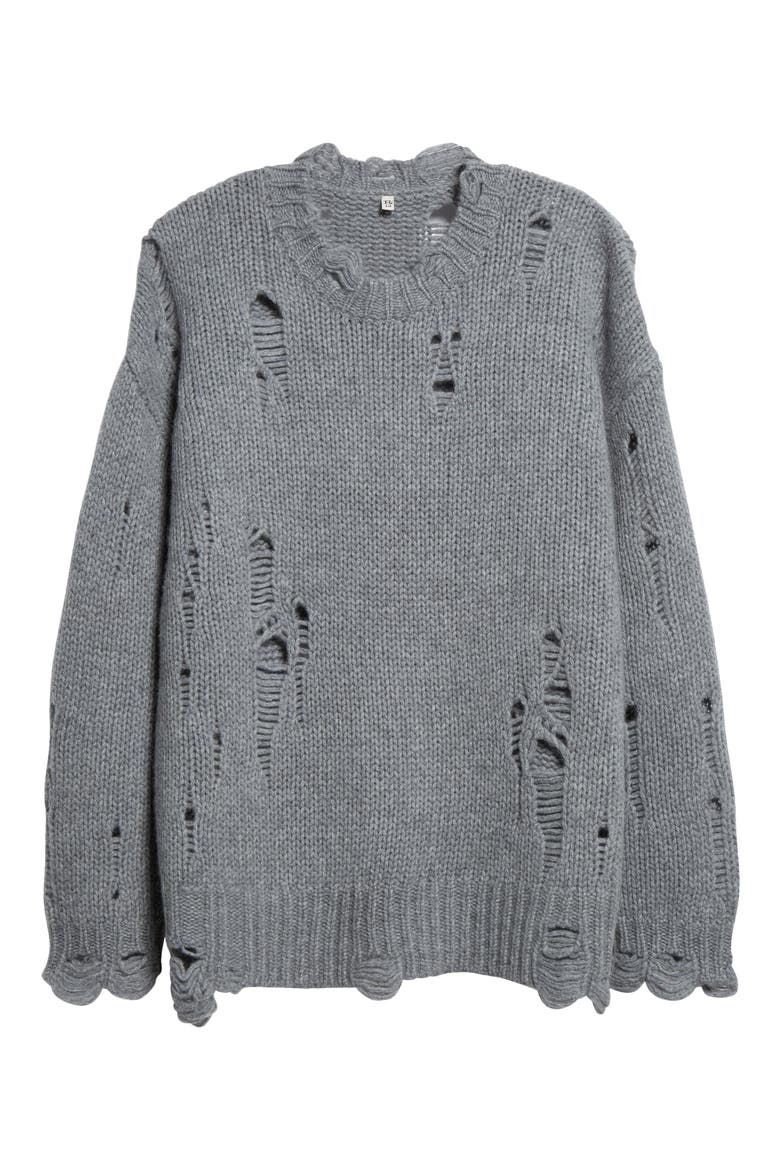 Oversize Distressed Cashmere Sweater, Alternate, color, HEATHER GREY