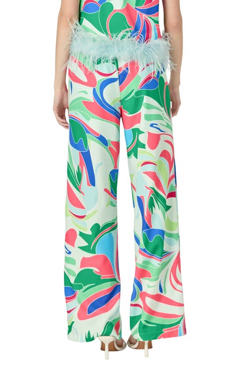 Abstract Print Wide Leg Pants