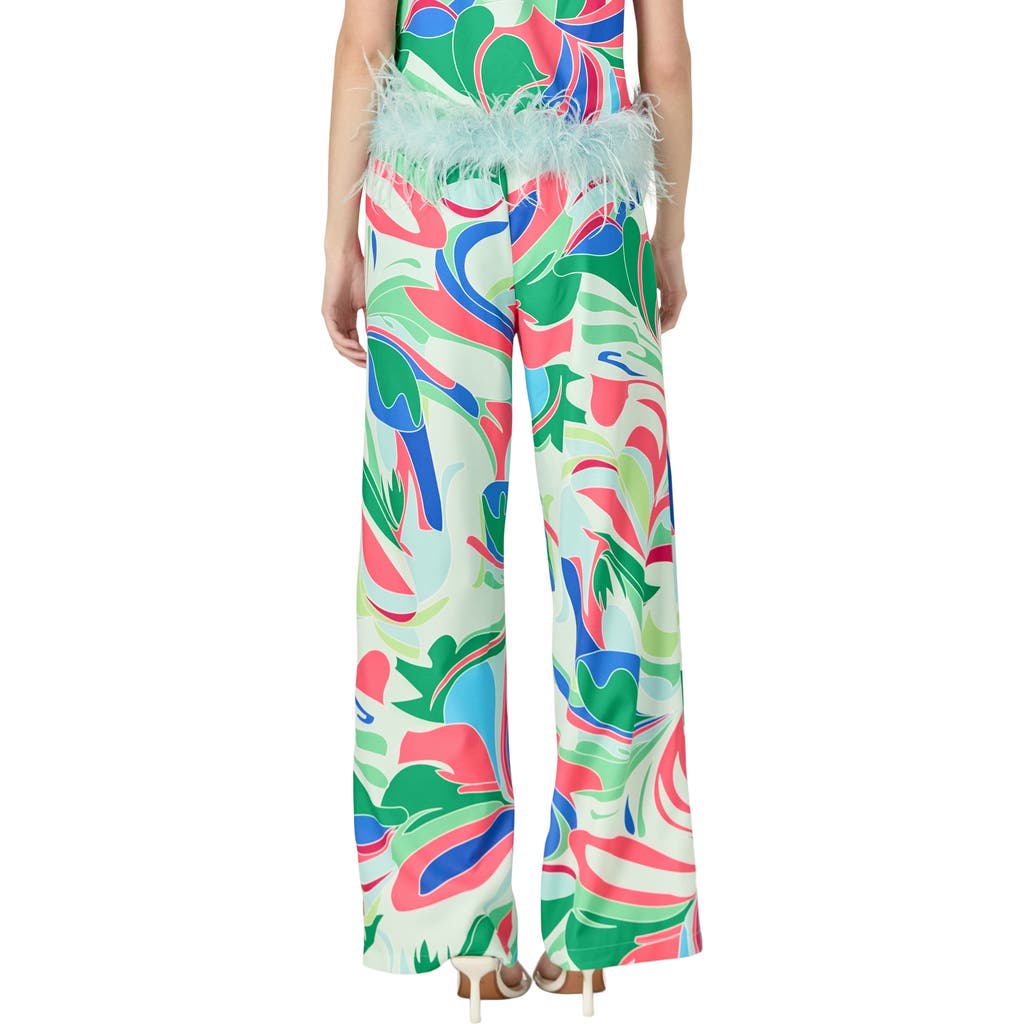 English Factory Abstract Print Wide Leg Pants in Green/Blue Multi  product