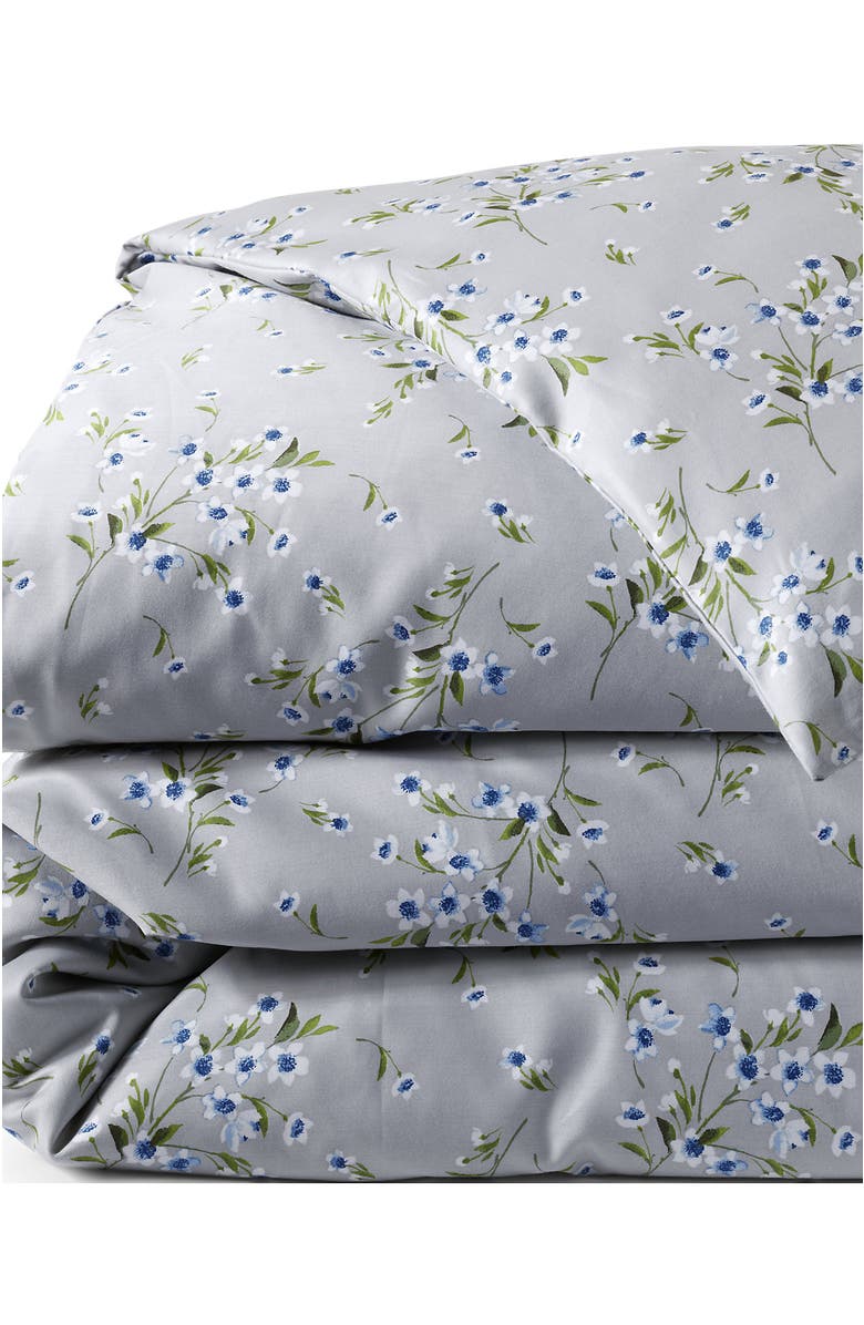 Lands' End 700 Thread Count Luxe Sateen Egyptian Cotton No Iron Bed Pillow Sham, Alternate, color, Light Fog Snow Drop Floral