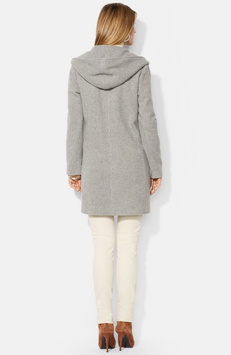 Lauren Ralph Lauren Hooded Drape Front Herringbone Coat, Alternate, color, Grey