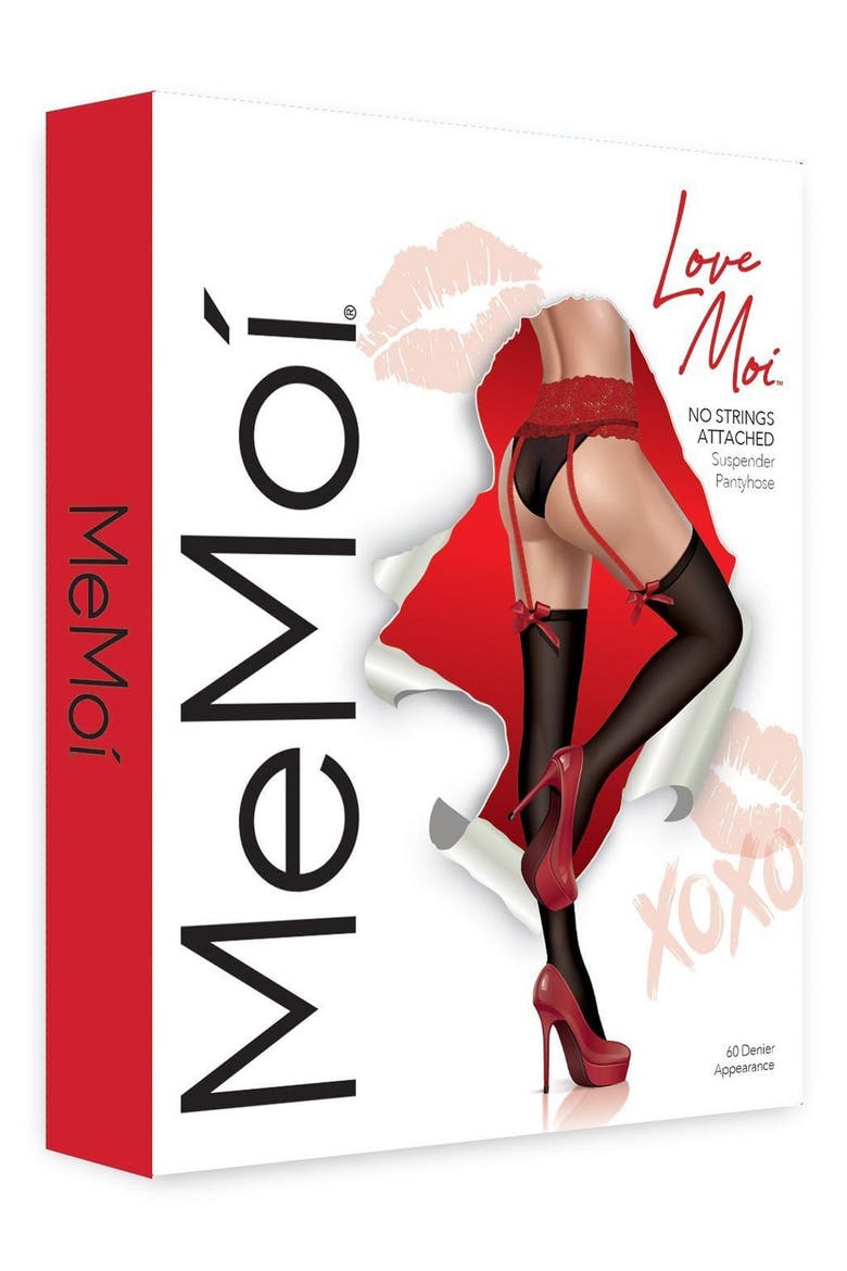 No Strings Attached Suspender Tights, Alternate, color, BLACK-RED
