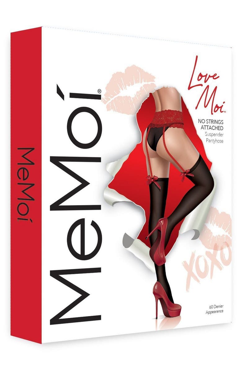 MeMoi No Strings Attached Suspender Tights, Alternate, color, Black-Red