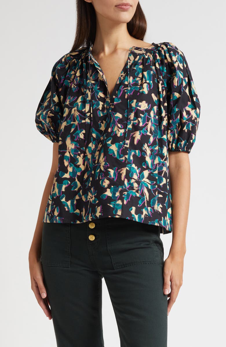 Ulla Johnson Tie Neck Puff Sleeve top, Main, color, Kaleidoscope