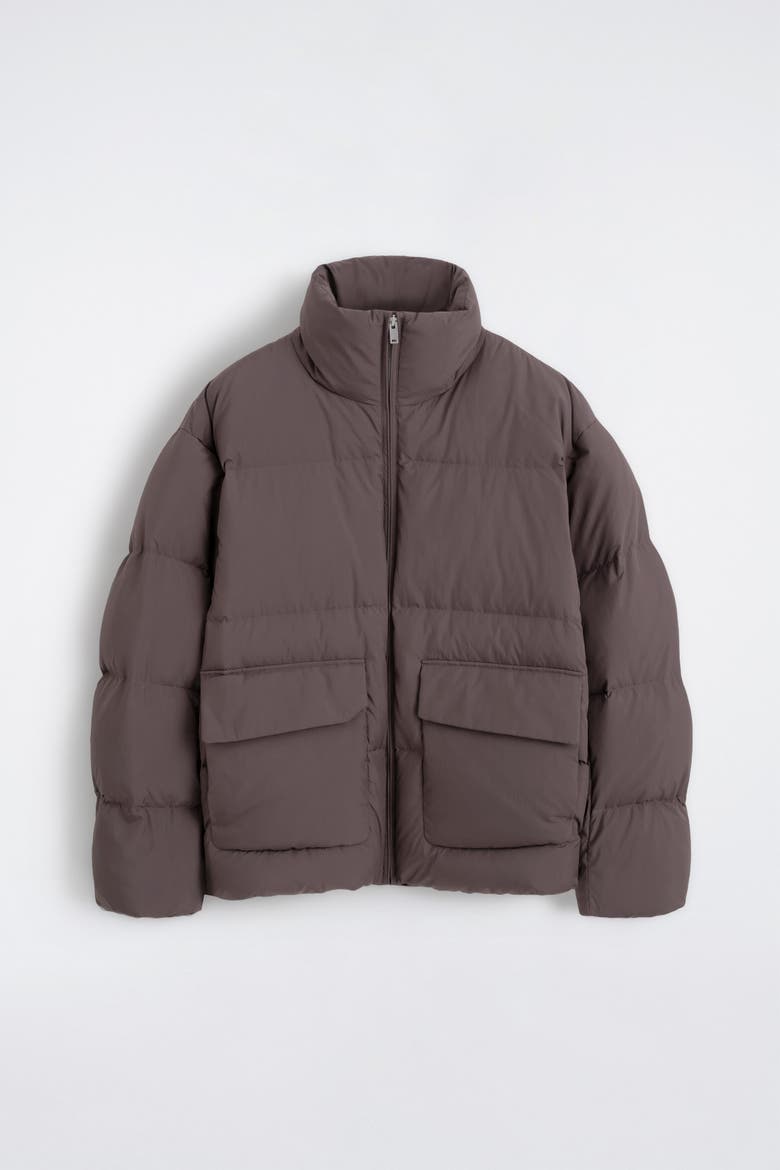 Mock-neck Nylon Down Puffer Jacket, Alternate, color, GRAY-BROWN